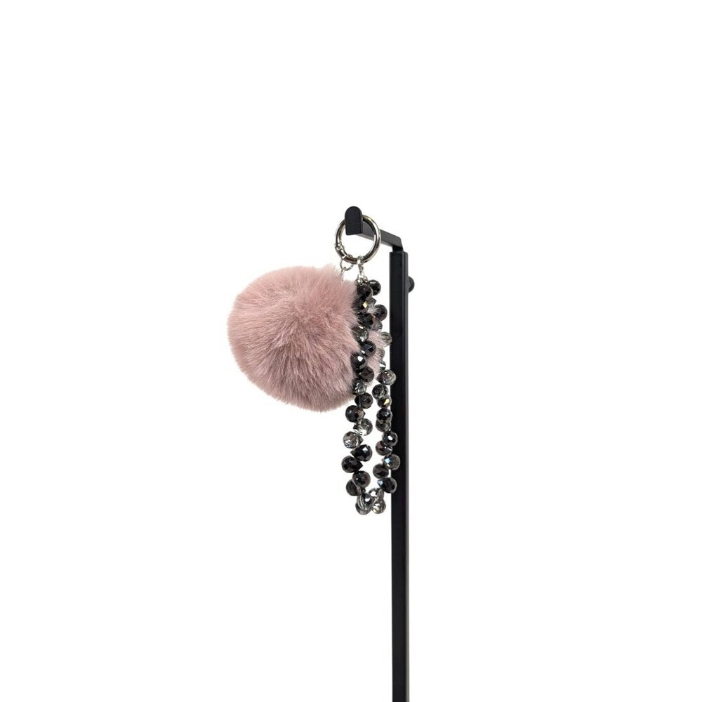 Purse fob charm keychain mauve pompom black sparkly beaded wrist strap custom